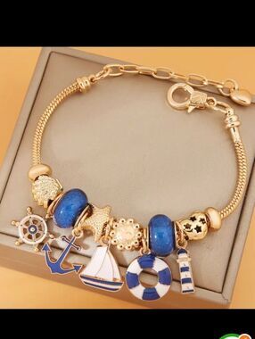 Gold Plated Sailing Water Sailboat Themed Charm Bracelet